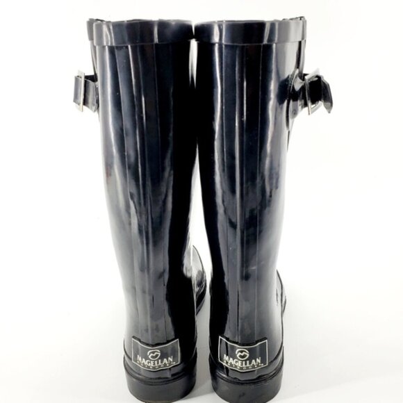 Magellan Outdoor Women's 7 Black Pull-on Side Buckle Rubber Rain/Water Boots - Picture 9 of 10